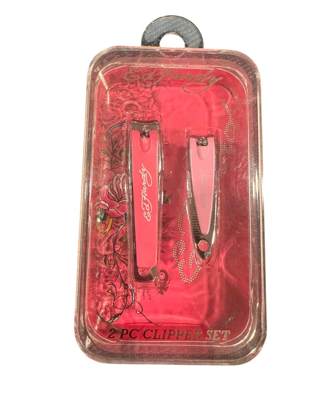 Ed Hardy Pink Metal 2-Piece Nail Clipper Set with Floral Art